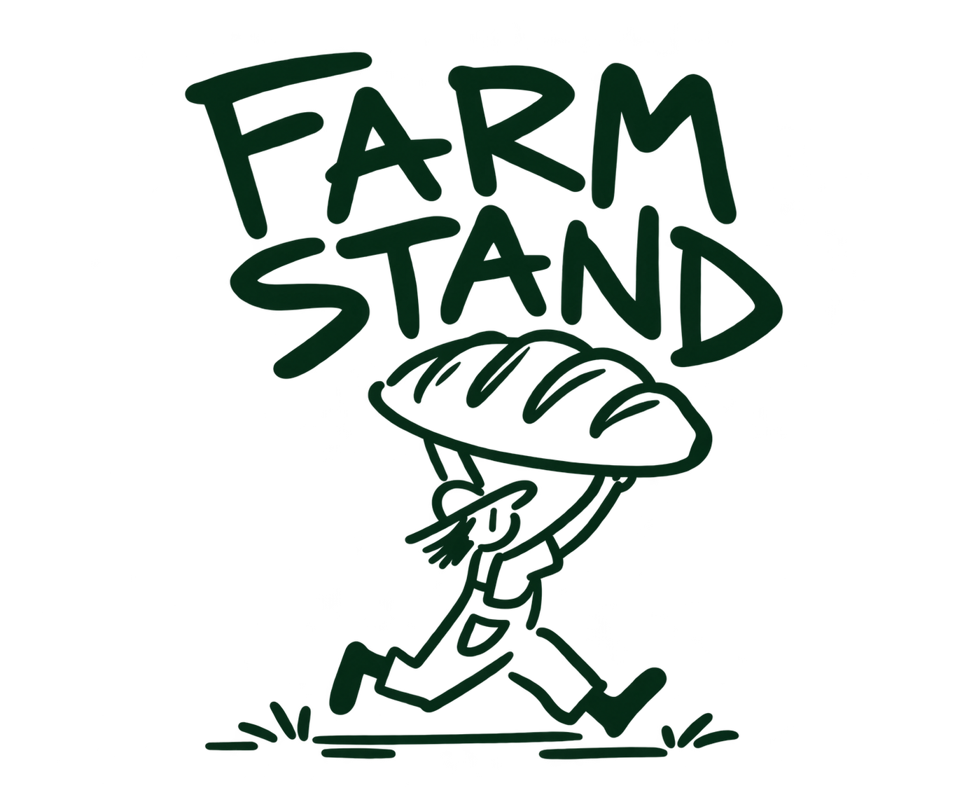 Farm Stand — hand-drawn walking sourdough loaf logo